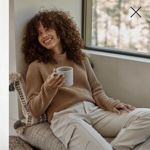 100% Organic Cotton Fisherman Crew Sweater / Camel / M NWOT